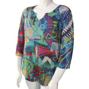 Atelier5 by Gozde Yilmaz Women Size M Tunic Blouse Abstract Print 3/4 Sleeves